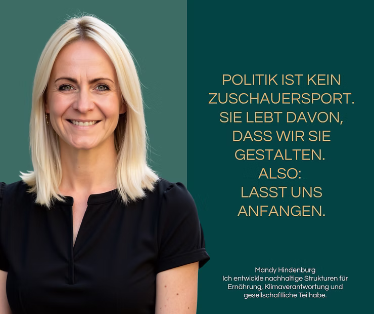 Grafik mit dem Titel „Politik, die uns verlässt" zum Blogbeitrag von Mandy Hindenburg über Bürgerbeteiligung, Ratsbürgerentscheid und Haushaltskürzungen in Essen